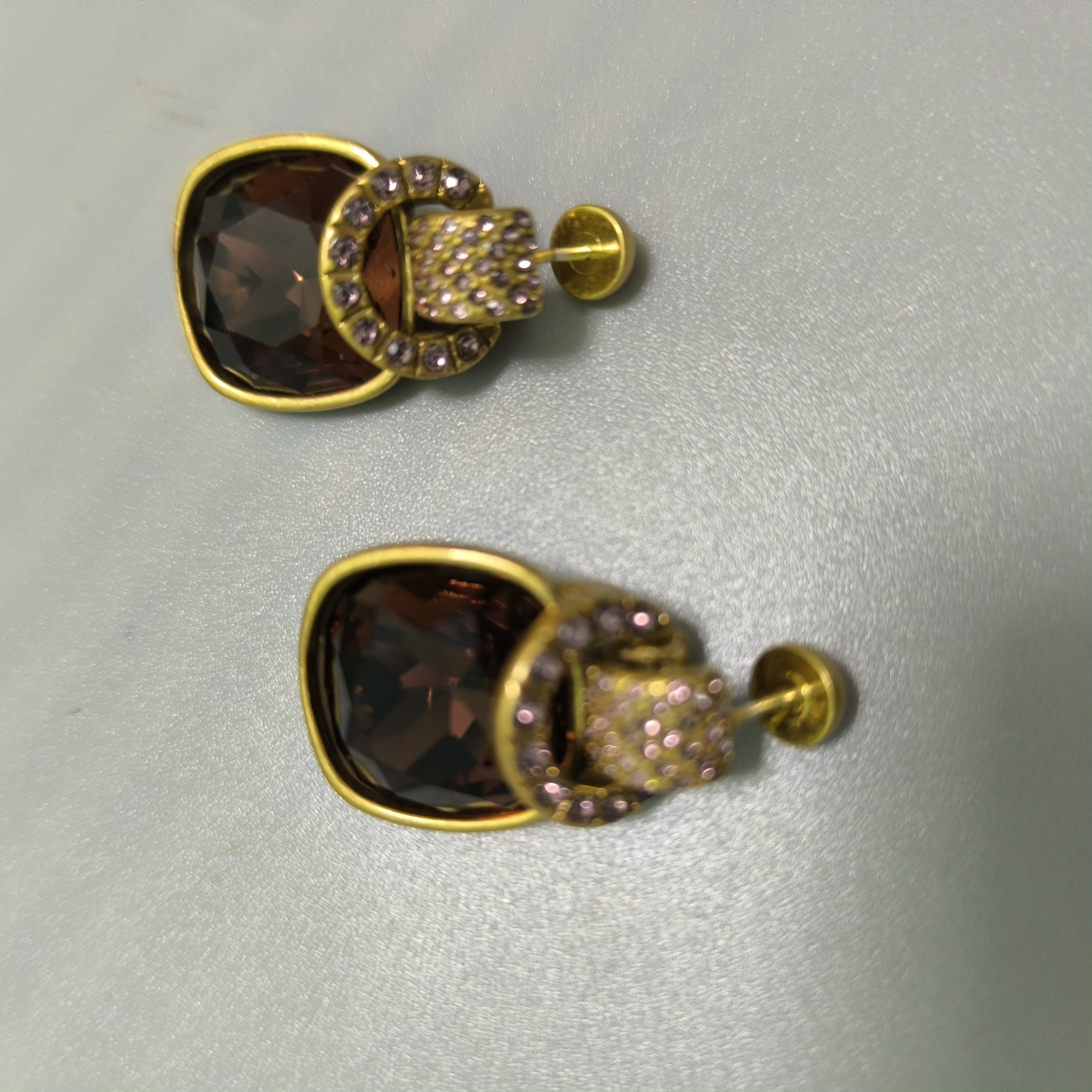 vintage artificial diamonds purple earrings