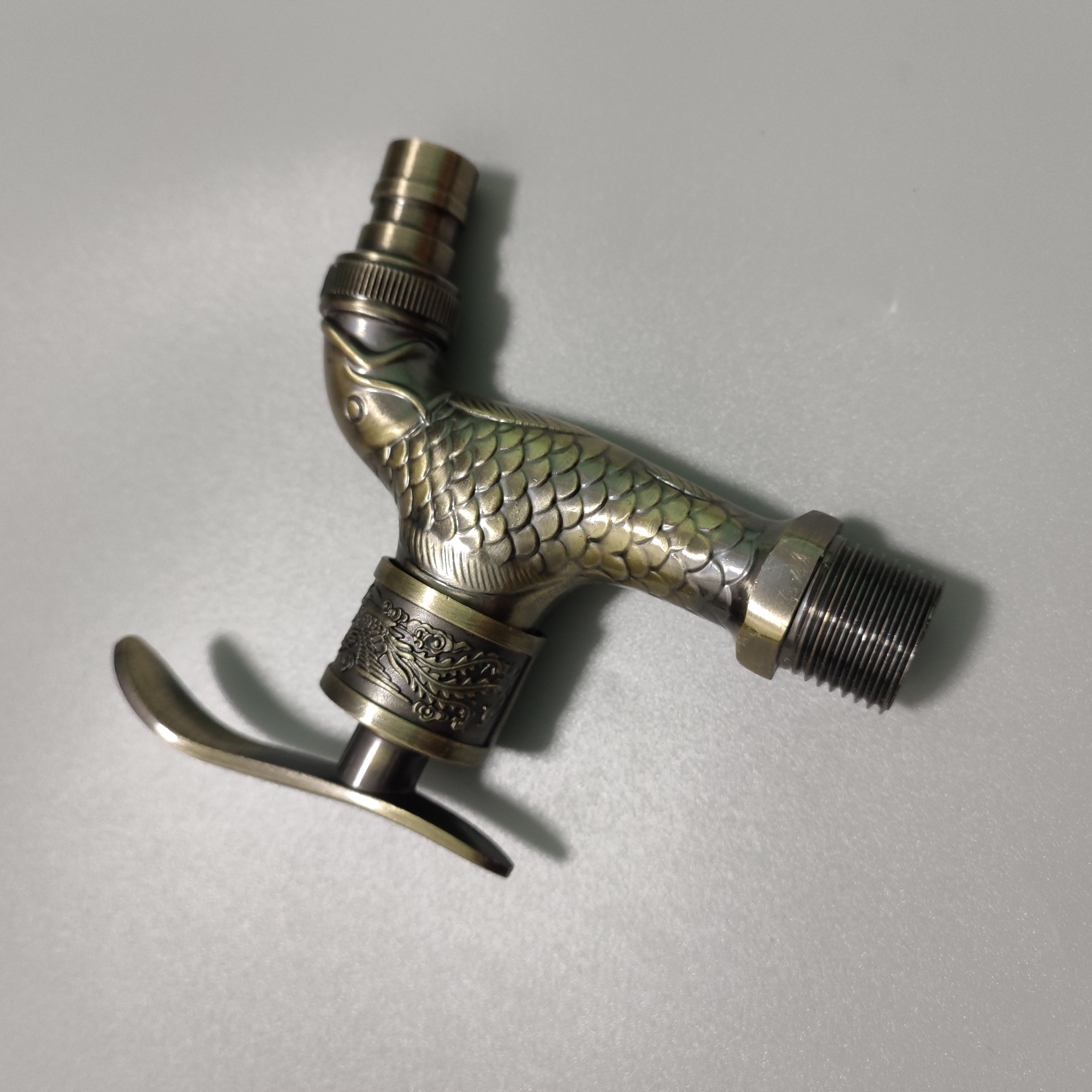 G1/2 fish pattern high quality alloy metal fast on tap garden faucet